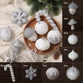 Set di ornamenti natalizi bianchi e argento con forme di fiocchi di neve e funghi - Set da 8 / Bianco Argento Tipo B