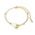 Double-layered golden stainless steel chain bracelet with letter M pendant and small beads - M