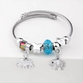 Colorful beaded bracelet with silver elephant charms and sparkling glass beads - C1-014 Blue