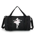 Black ballet barrel bag with white dancer silhouette and pink bow for girls - Black (Short Lace Dancer)