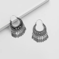 Bohemian crescent earrings in vintage silver with black enamel and tassels - Half Moon Black Enamel Rhinestone Tassel Style (E2718)