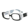 Square sunglasses featuring black marble pattern frame and grey striped temples - C19 Black Mottled Frame Clear Lens