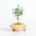 Green crystal money tree with copper wire in a glass dome on a round wooden base - Green Aventurine / 13*7.5cm / No Box