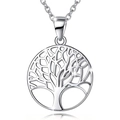 Collar con colgante Árbol de la Vida de plata pulida con diseño calado redondo - Con Cadena de Cable / 40+5cm / Plateado