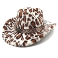 Modischer Cowboyhut mit Leopardenmuster, Bullenkopf-Emblem und breiter Krempe - M (56-58cm) / Flaches Oberteil Beige