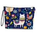 Trousse de maquillage bleu marine avec imprimé alpaga, toile et dragonne pratique - Bleu foncé