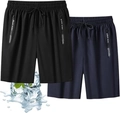 Black and navy blue quick-dry running shorts for men featuring elastic drawstring waist - M / Black And Blue