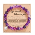 Handmade purple natural stone beaded bracelet with heart charm and gift card - Purple Striped With Card