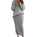Ensemble tricoté gris avec pull à manches longues et jupe longue à motifs torsades - 3XL / Haut Et Bas / Gris clair