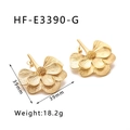 18k gold-plated floral earrings with textured metal finish and 39mm flower design - Gold (HF-E3390-G)