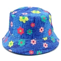 Close-up of high-quality navy blue floral fabric texture on a reversible bucket hat - One Size / Dark Blue Colorful Floral (7#)