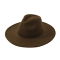Close-up of dark brown wool fedora with wide brim and smooth felt texture on white background - One Size / Coffee