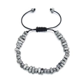 Handmade adjustable hematite beaded bracelet with black woven cord and metallic cubes - Adjustable Type / Dark Gray
