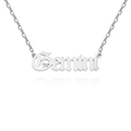 Polished silver Gemini zodiac necklace in Old English font style with thin chain - Gemini / Steel