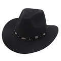 Detail of black felt cowboy hat featuring leather band with silver geometric metal studs - Adjustable (56-58cm) / Black Cowboy (Diamond)
