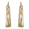 Close-up of metallic gold long gloves with shiny wet-look finish and crinkled details - Finger Hook / Gold