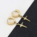 Detailed view of polished gold star pendant earrings on a split monochrome background - Cross - Gold
