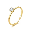 Detailed view of the classic four-prong setting with a sparkling white gemstone on a gold ring - Adjustable Open / Classic Solitaire (切割戒-17)