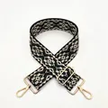 Detail of ethnic geometric woven strap with gold metal hooks and adjustable buckle - S12 Dark Green
