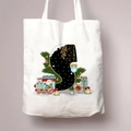 Christmas alphabet canvas tote bag featuring a decorative letter S with festive holiday icons - Letter S