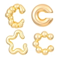 Set of four gold geometric ear cuffs featuring textured C-shape and polished metal finishes - Ribbed and Smooth Mix Set (N-800) / KC Gold