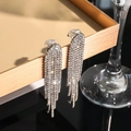 Elegant long silver tassel clip-on earrings with shimmering rhinestones for non-pierced ears - Clip-on Style (No Piercing) / Silver Tassel Ear Clip