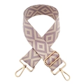 Close-up of lilac and cream jacquard diamond pattern strap with gold metal buckles - Beige and Light Purple