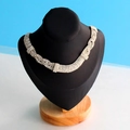 Silver rhinestone choker necklace on black velvet display stand showing sparkling weave design - Small Black PU