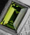 Vintage emerald-cut green gemstone ring with silver milgrain detail in titanium steel - US 7 / Steel Color Army Green Zirconia