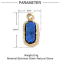 Pendentif rectangulaire en pierre naturelle bleue et acier doré avec dimensions - VG836-Ovale d'Or Pierre Bleue (Lot de 3)
