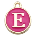 Rose red enamel letter E charm with gold plated frame for DIY jewelry making - Double-Sided Letter E / 1 Piece (12x14mm) / Rose Red