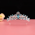 Detail of silver alloy tiara featuring sea blue teardrop gemstones and vine patterns - No.1 Silver (Lake Blue Stone)