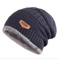 Gorro de invierno para hombre con forro polar cálido y textura de punto elegante - M / Azul marino
