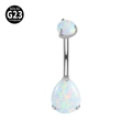 Piercing ombelico in titanio G23 con pietre di opale bianco a goccia e barra curva in metallo - Opale Bianco