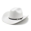 Classic white felt western cowboy hat with a black decorative band and silver metal buckle - M (56-58cm) / White