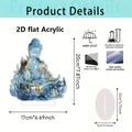 2D Acrylic Buddha Statue Desk Decor for Living Room Office with Dimension Details - Blue and Gold Buddha Statue