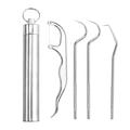 7-piece portable stainless steel toothpick set with silver storage tube and keychain hook - 4-Piece Short Set with Tube / Silver