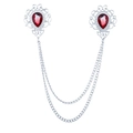 European court style silver collar chain with red teardrop gems and metallic tassels - Silver / Red