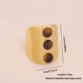 Gold stainless steel wide ring with three vertical tiger eye stones for women - Wide Band Triple Tiger Stone Style (5#)