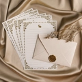Vintage writing stationery set with rabbit patterned paper and gold wax seal envelope - 3 White Envelopes + 10 White Rabbit Papers + 3 Wax Seals / White