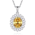 S925 sterling silver necklace with sunflower pendant featuring yellow emerald cut gemstone - Goose Yellow