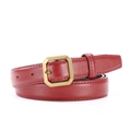 Deep red leather skinny belt for women with an elegant golden octagonal buckle - 110cm / Burgundy