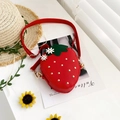 Red strawberry crossbody bag for girls with gold studs and white floral accents - Red