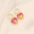 18K gold plated heart earrings with colorful gradient resin stones on a ceramic plate - Rainbow (1#)