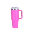 Pink 40oz stainless steel insulated tumbler with handle and straw for car cup holder - 40oz / Rose Red