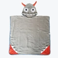 Gray cotton hooded baby towel with dinosaur monster design and Little Prince embroidery - Horned Monster