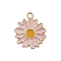 Pink and yellow enamel daisy flower charm with gold metal plating for DIY jewelry making - Chrysanthemum 16x18mm