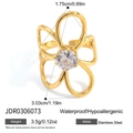 Waterproof gold flower open ring with zircon in stainless steel hypoallergenic finish - Gold Flower Adjustable Zirconia Style (JDR0306073)