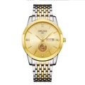 Minimalist waterproof men's watch with golden sunburst dial and steel bicolor strap - 9-row Two-tone Strap - Gold Dial
