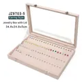 Pink velvet jewelry display box with glass lid for earrings and studs storage - Earring Display - Beige